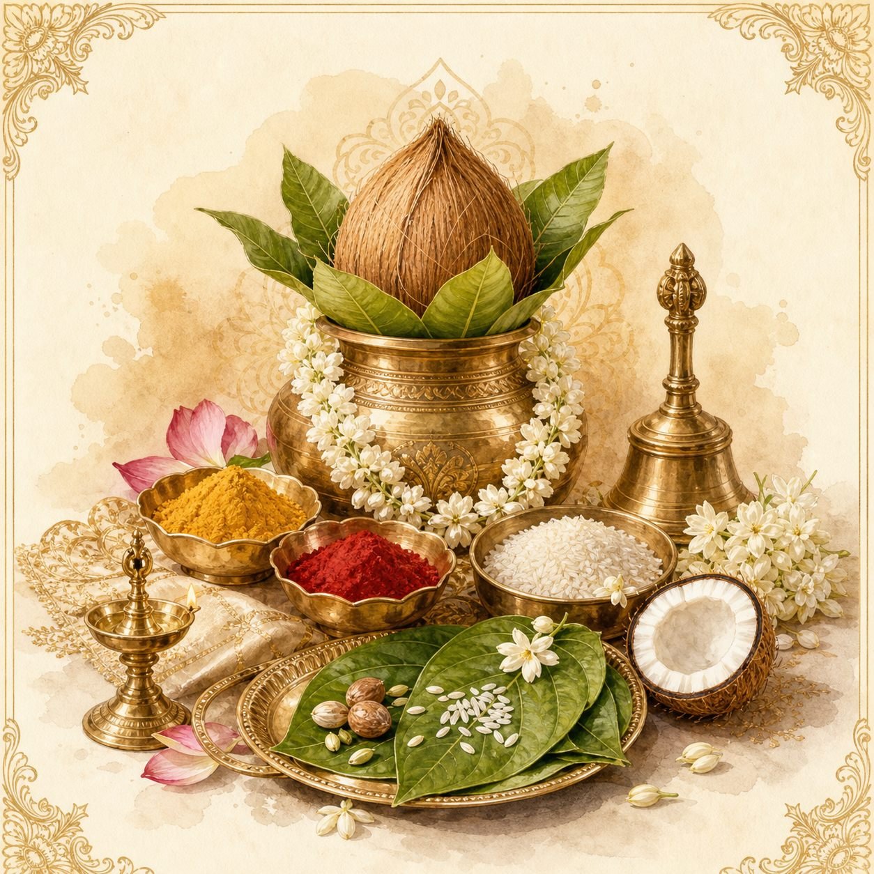 Traditional Telugu wedding ritual objects illustration